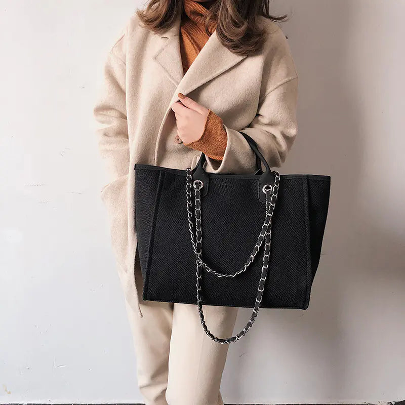 Bolso Tote de Lona con Correa de Cadena