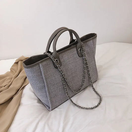 Bolso Tote de Lona con Correa de Cadena